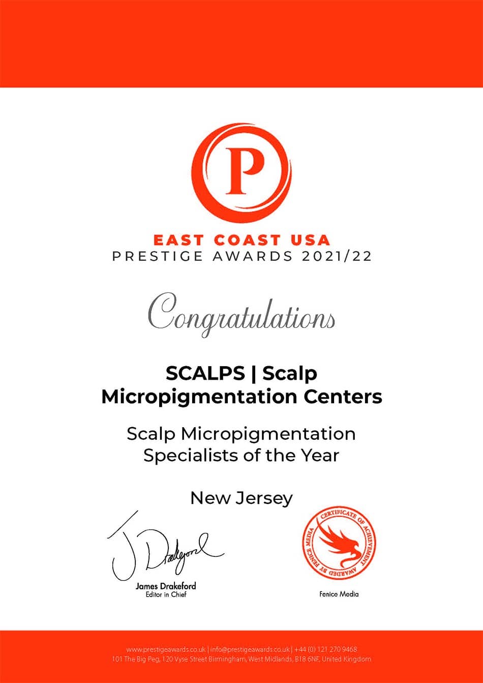 SCALPS Prestige scalp micropigmentation artist of the year award