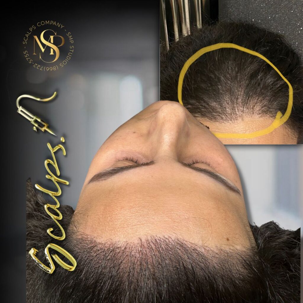 Woman with thinning hair in the front received a scout micropigmentation procedure. Beautiful natural result on older woman that received a scalp micropigmentation procedure. Done by Alex Asher from SCALPS USA in New Jersey