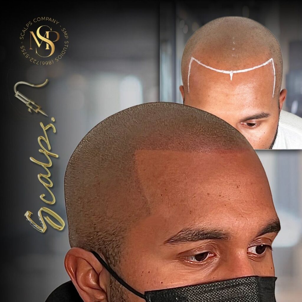 Beautiful defined hairline for Norwood three client after scalp micropigmentation . Done by Alex Asher from SCALPS USA in New Jersey
