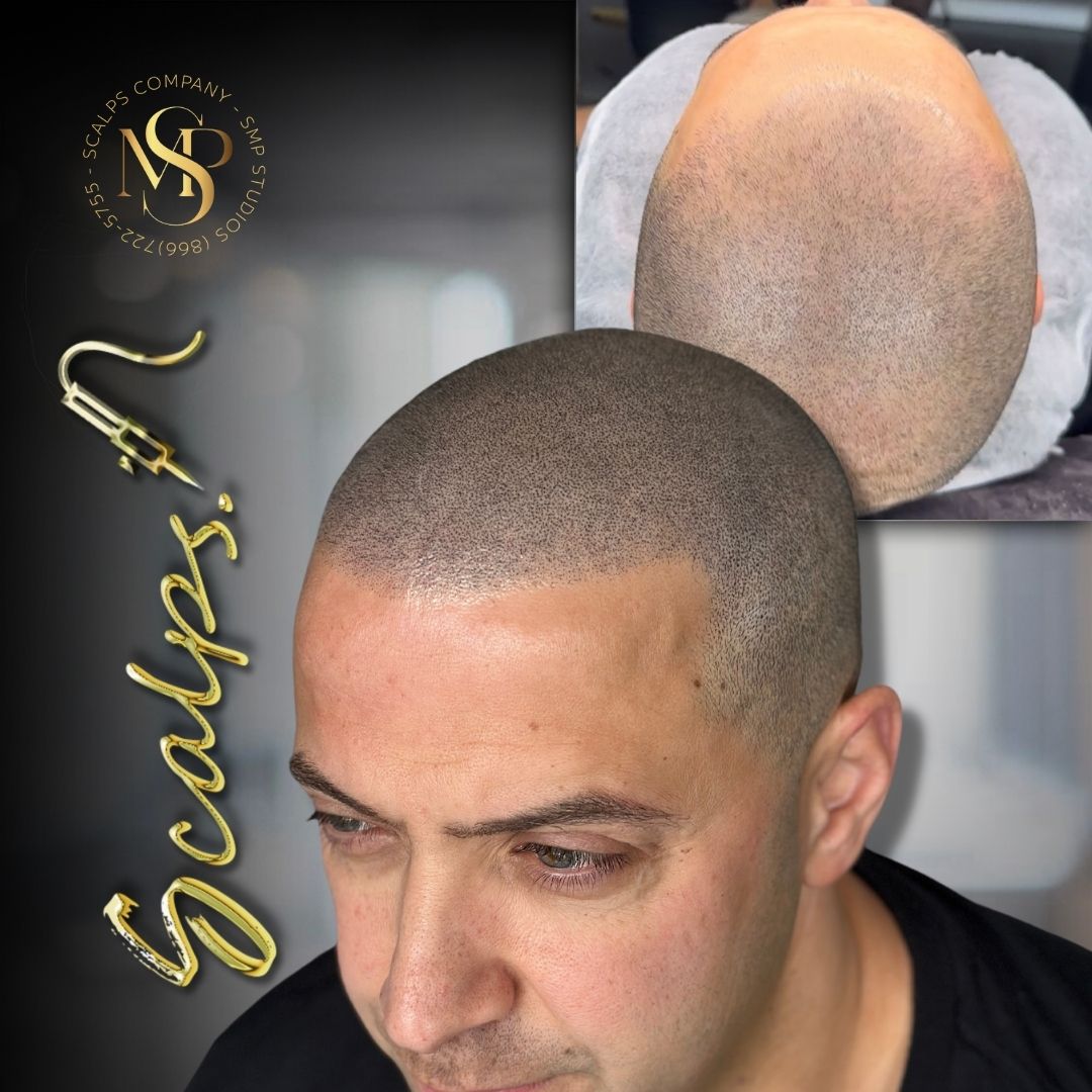 Beautiful natural result for male in his 30s. after a hair transplant. Beautiful natural result on older white male that received a scalp micropigmentation procedure. Done by Alex Asher from SCALPS USA in New Jersey