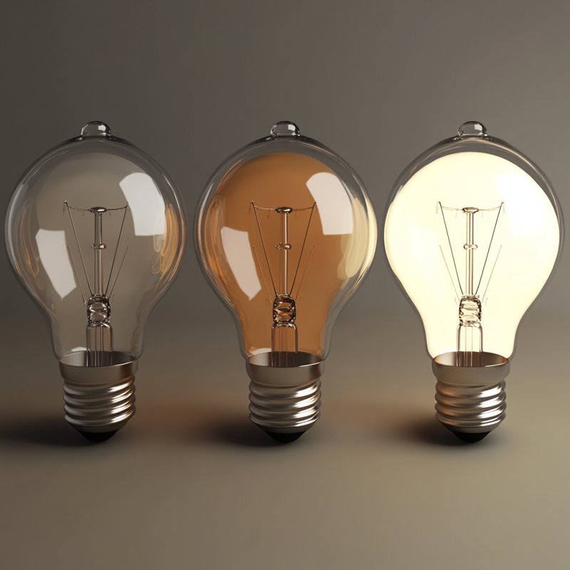 Three light bulbs under different lighting scenarios representing the impact of lighting on perception