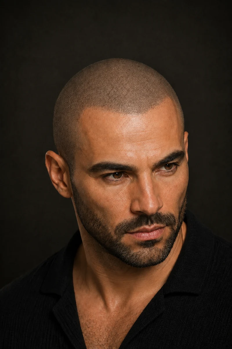 Illustrated close-shaved hairline with a softly feathered edge