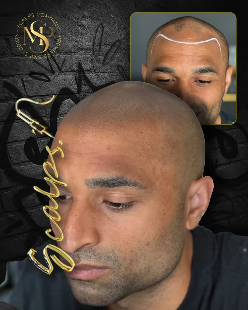 Real SCALPS client before-and-after composite, side view, portfolio photograph 3