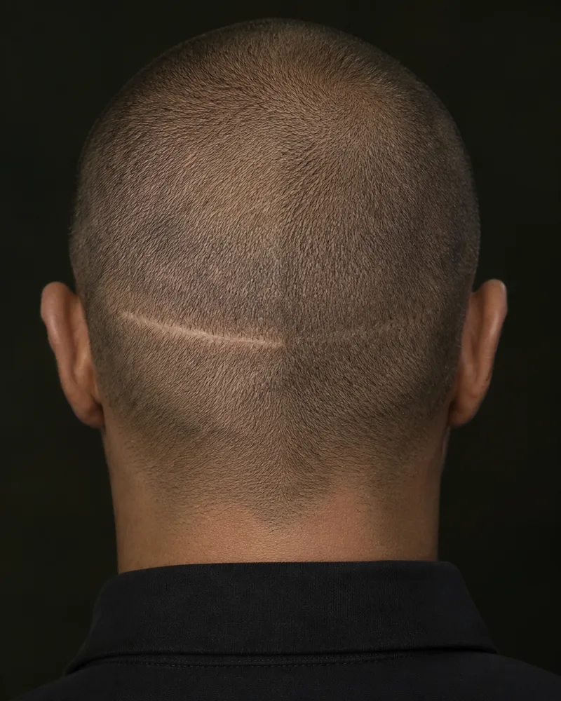 Scalp Micropigmentation & Hair Tattoo Studios | Scalps USA 11 Illustration of a healed scalp scar with greater contrast on the left and a camouflage concept on the right; scar texture remains