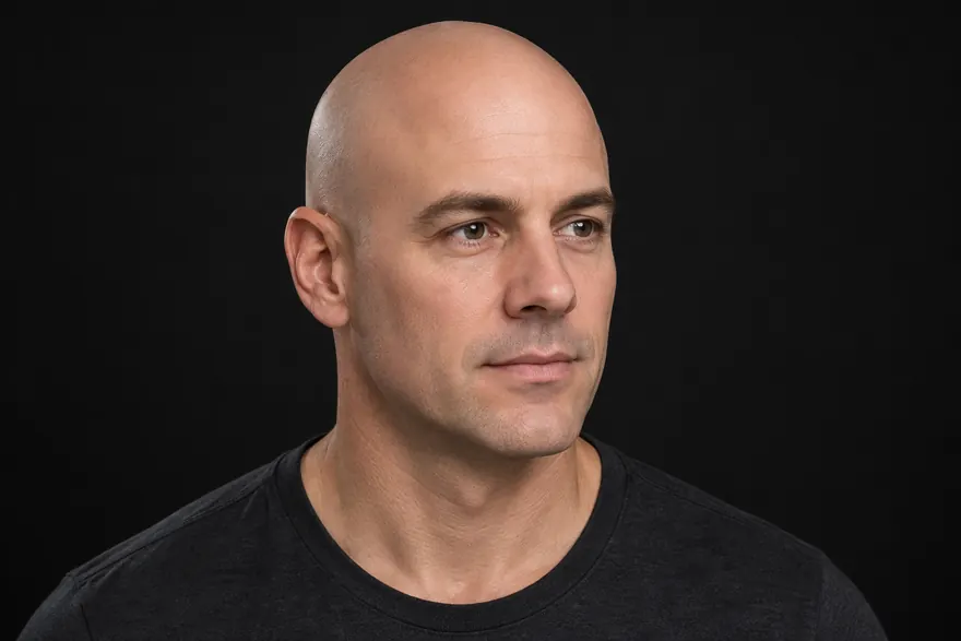 Scalp Micropigmentation for Alopecia: A Guide for Men and Women 3 Illustration of complete scalp hair loss with eyebrows retained in this example