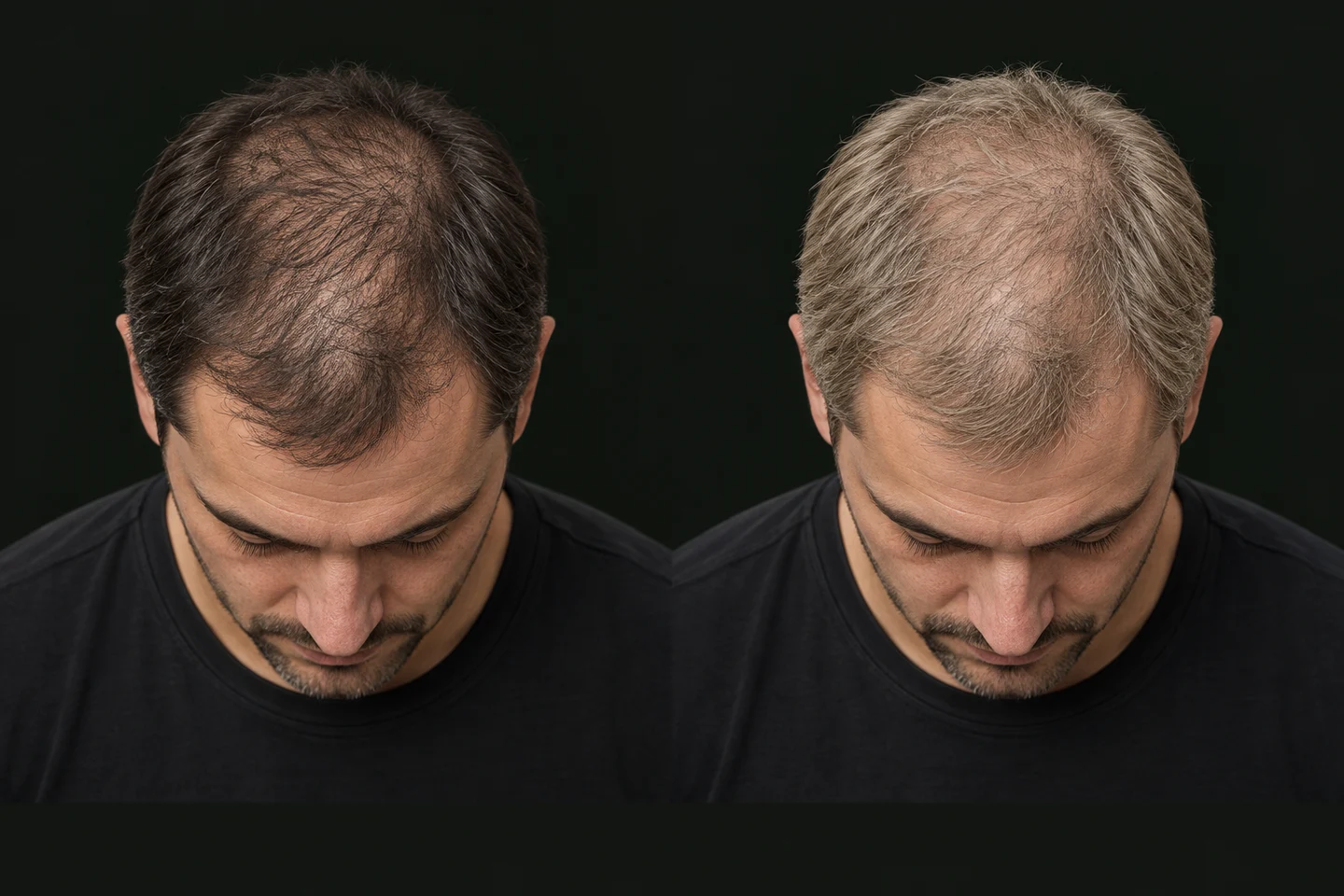 Density SMP for Men with Thinning Hair 11 Teaching comparison with darker hair on the left and lighter hair on the right