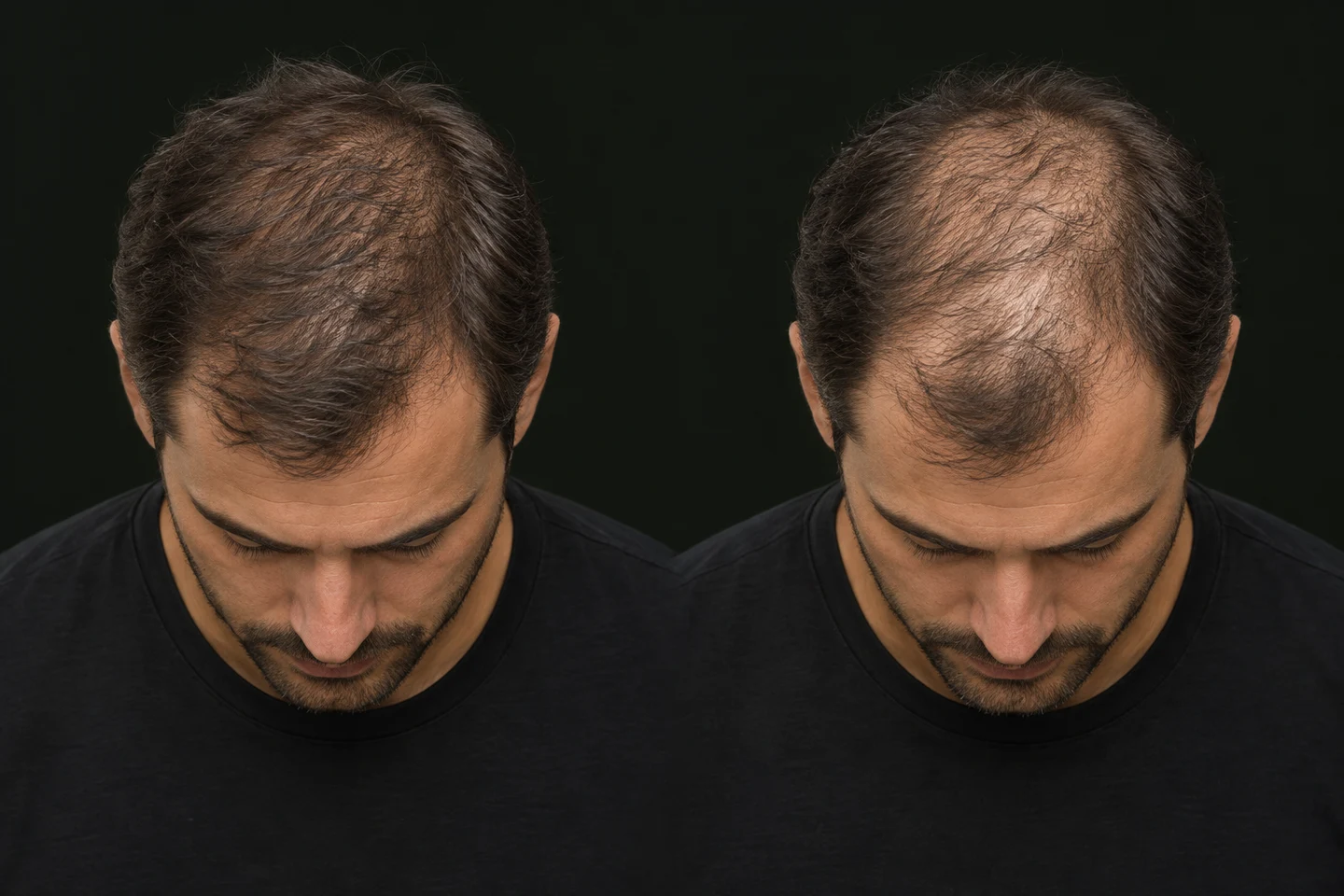 Density SMP for Men with Thinning Hair 12 Teaching comparison of current coverage on the left and possible further thinning on the right