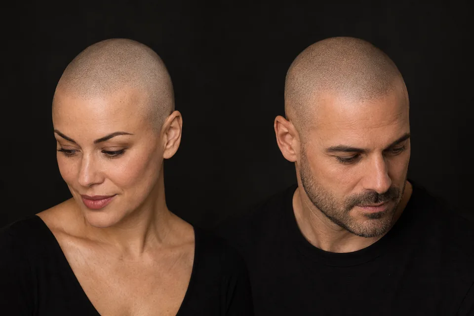 Scalp Micropigmentation for Alopecia: A Guide for Men and Women 1 Illustration of a man and woman wearing a closely shaved appearance